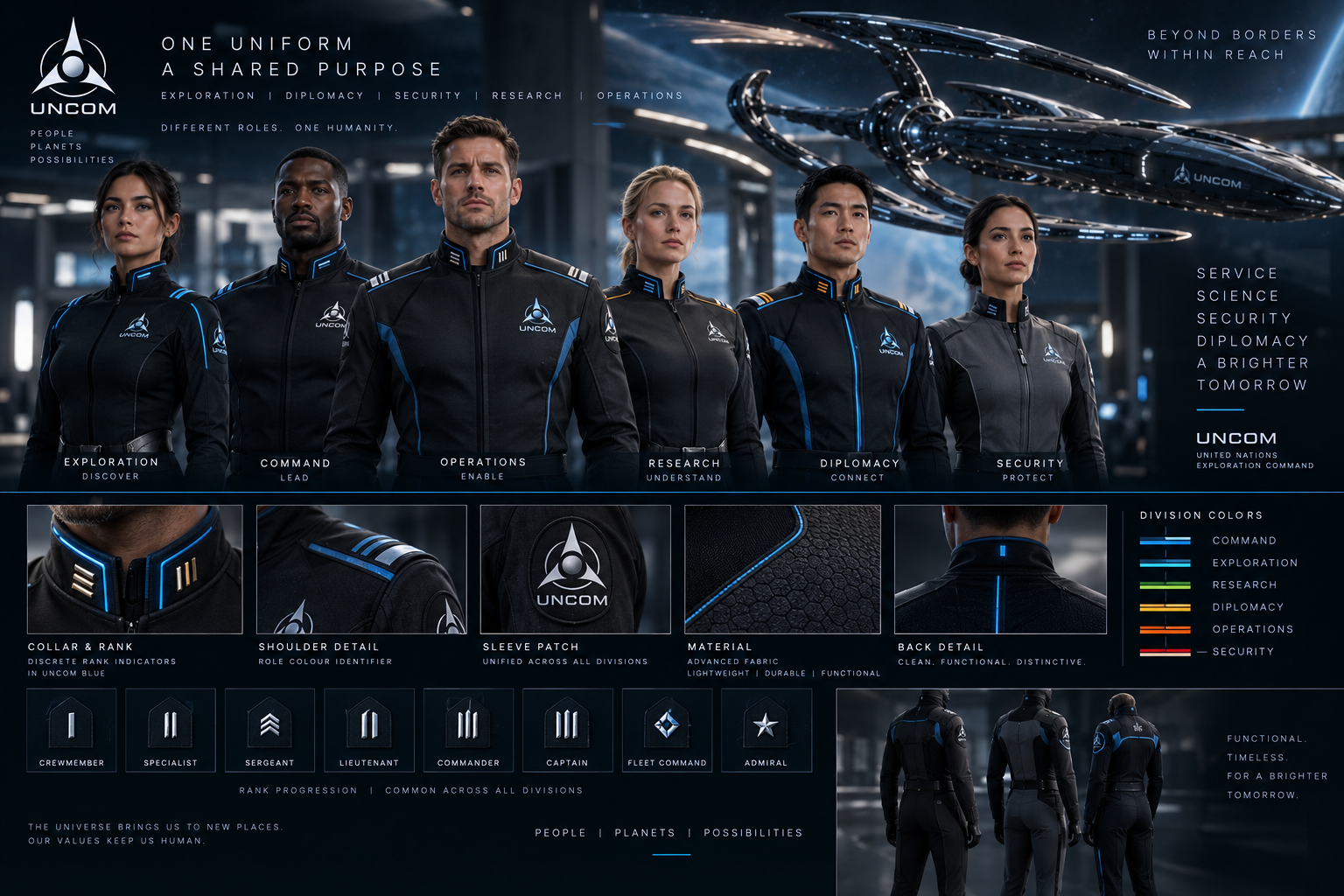 UNCOM uniform design board showing the existing division variants